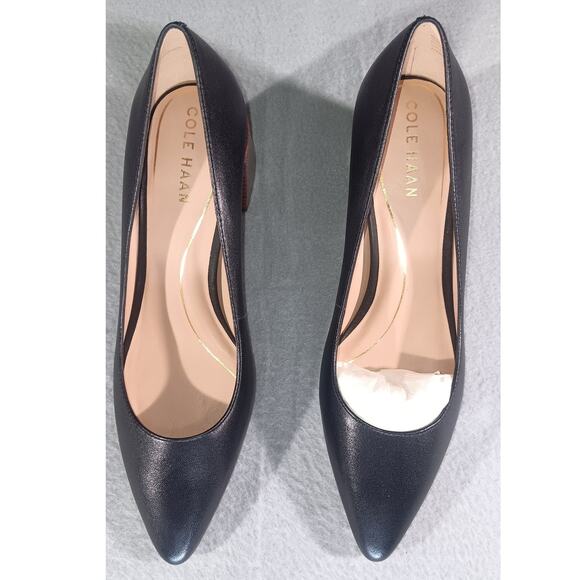 Cole Haan Womens Black Leather Pumps Block Heel Pointed Toe Classic Dress Shoe9B - Picture 2 of 5